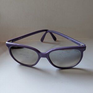 Opti-Ray Vintage 80s 90s Plastic Purple Frame Sunglasses Made in Korea Scratched